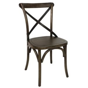 Bolero Wooden Dining Chair Metal Cross Backrest Walnut Finish 2 Pack Commercial Cafe Furniture