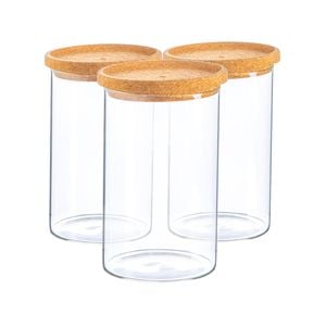 Argon Tableware Glass Storage Jars with Cork Lids - Contemporary - 1 Litre - Pack of 3