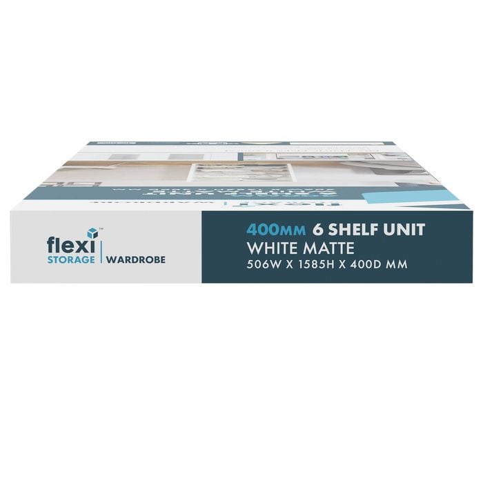 Flexi Storage Wardrobe 400mm White Matte 6 Shelf Unit 