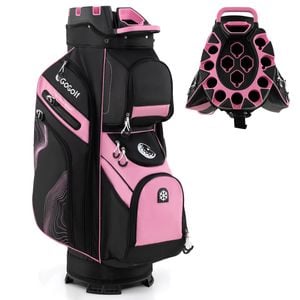 Costway Golf Cart Bag Molded Lock Top Golf Travel Bag Pink