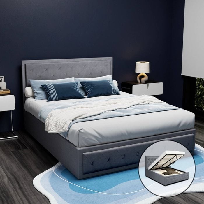 Artiss Bed Frame Gas Lift Queen Grey Bunnings Australia