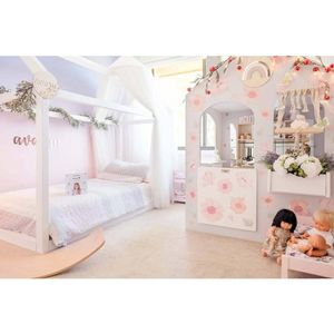 Hide & Seek Kids Cubby House Timber Kids Bed - White, King Single