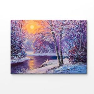 Winter View With River Oil Painting Print 100% Australian Made 180x120cm (Stretched Canvas)