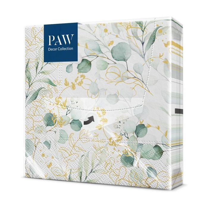 20pc Paw Golden Eucalyptus Design 33x33cm Premium Paper Napkins