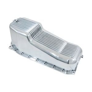 Polished Finned Aluminium Oil Pan, Small Block Chev 1985 Up Right-Hand Dipstick
