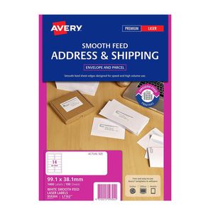 Avery Smooth Feed Laser Label 100pk (14/sheet)
