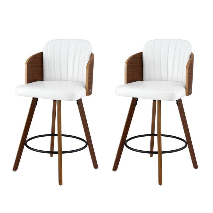 Artiss 58cm Wooden Bar Stools Set of 2 Swivel Kitchen Counter Stool Chair with PU Seat Backrest