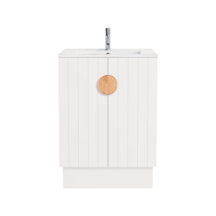 CIBO 600mm Freshwater White Full Height Bathroom Vanity with Oak Handle