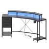 Advwin Gaming Desk With Led Lights & Power Outlets Reversible Storage Shelf 187cm Computer Desk