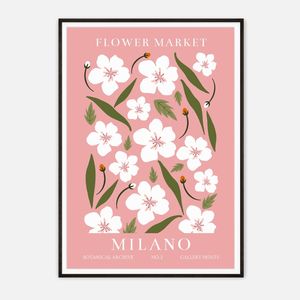 Galrie Milano Flower Market Vintage Botanical Print - Elegant Art for Home Decor, Black Frame, A0 84 x 119cm (33 x 47inch)