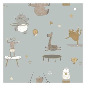 Animal Gymnastics Blue Wallpaper  53cm x 10.05m