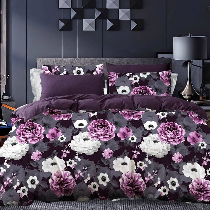 Antonella Grey Purple Floral Quilt Cover Set( Queen size )