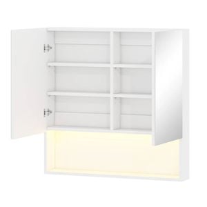 Ufurniture Bathroom Mirror Cabinet Medicine Cabinet with LED Light Wall Mounted Shaving Cupboard Makeup Cabinet White