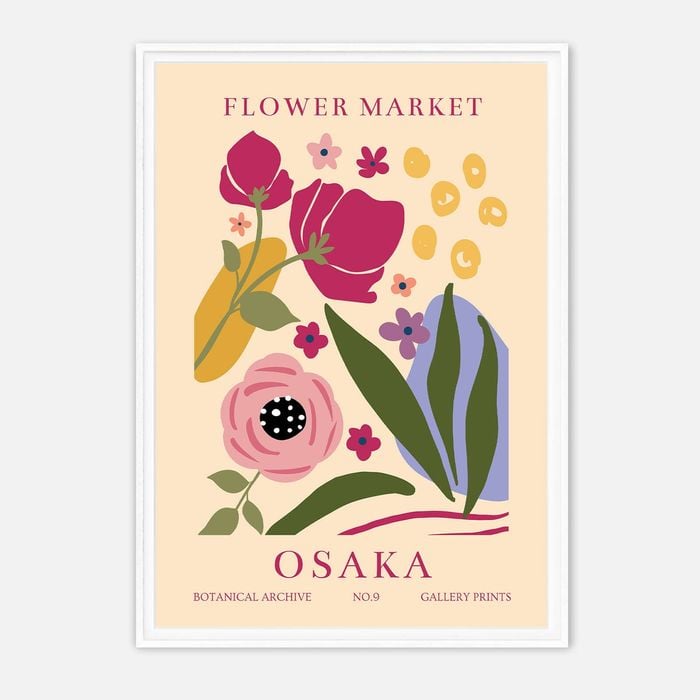 Galrie Vibrant Flower Market Osaka Wall Art Print - Stunning Botanical Home Decor, White Frame, A3 30 x 42cm (12 x 16inch)