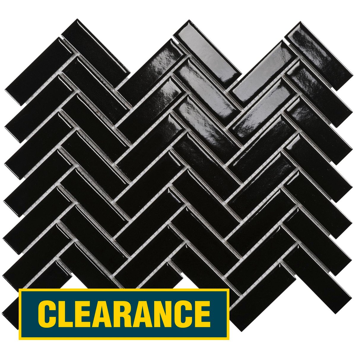 Decor8 Tiles 247 x 318 x 6mm Black Gloss Herringbone Ceramic Mosaic ...