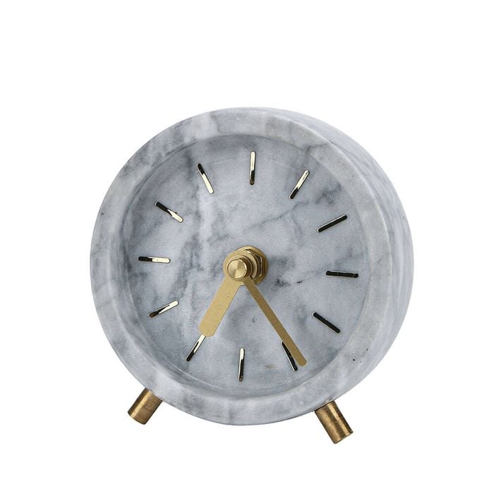 NF Living Alarm Clock 12x3 Marble Elegant Minimalist Home Decor Brass Beige