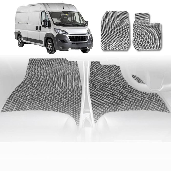 6D Diamond Car Floor Mats for FIAT Ducato 2006-Current-Front Set-Grey-Outback GT