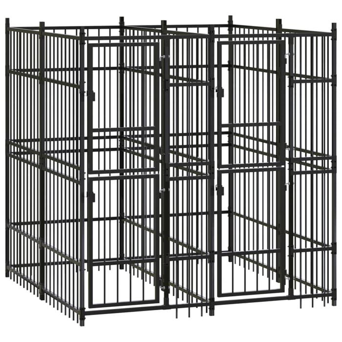 vidaXL Outdoor Dog Kennel Steel Garden Puppy Pet Enclosure Supply Cage House
