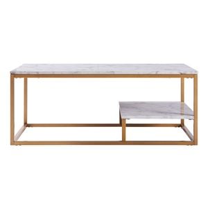 Teamson Home Marmo Modern Marble-Look Coffee Table with Shelf, Marble/Brass