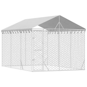 vidaXL Dog Kennel Outdoor Dog Crate Dog House with Roof Silver Galvanised Steel