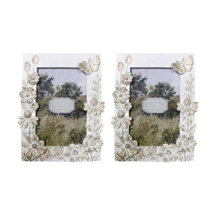 2x Urban Products Garden Floral White Decorative Photo Frame 4x6inch