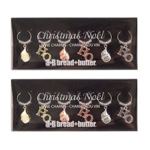 2x 6pc Bread and Butter Alloy/Steel Santa/HO Wine Charms Drink Tag/Marker Set