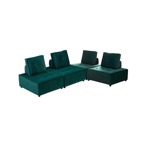 Foret 4pc Armless Seat Modular Extension Ottoman Couch Velvet Fabrics Sofa Green