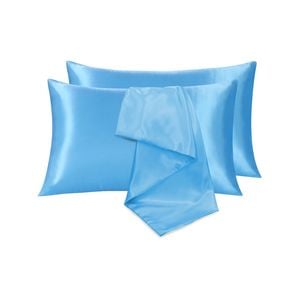 LINENOVA Satin Pillow Case Queen Size Pair Light Blue