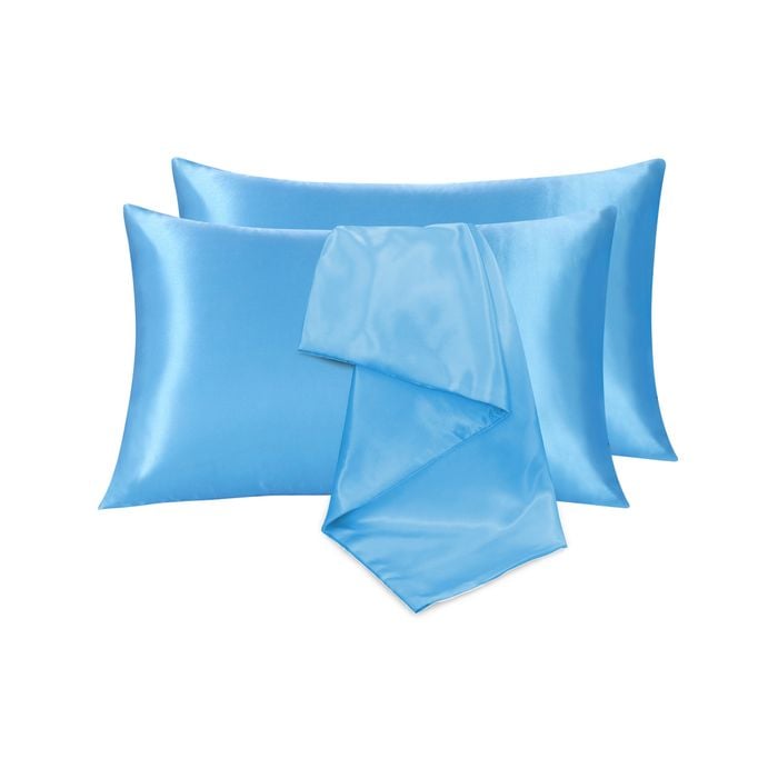 LINENOVA Satin Pillow Case Queen Size Pair Light Blue
