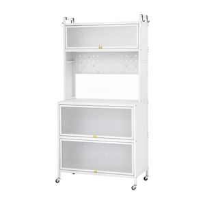Artiss Kitchen Cabinet Storage Shelves Pegboard Pantry Cupboard Buffet Sideboard Flip Doors White