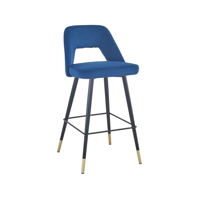 Delta barstool in PU and black powdercoated legs with gold tips - Blue