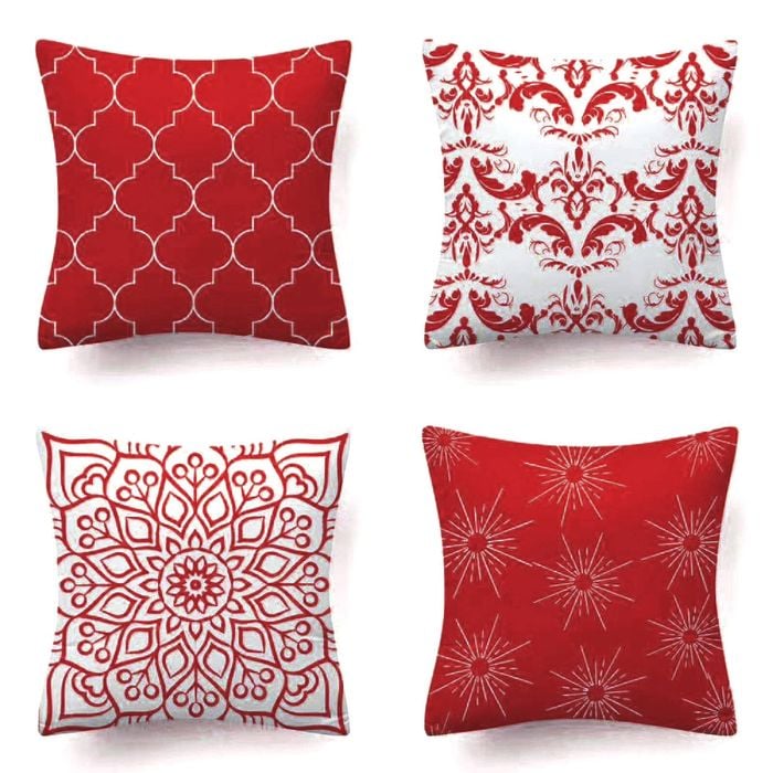 Set of 4 Luxton Flannel Home Decoration Cushion Covers (Red)