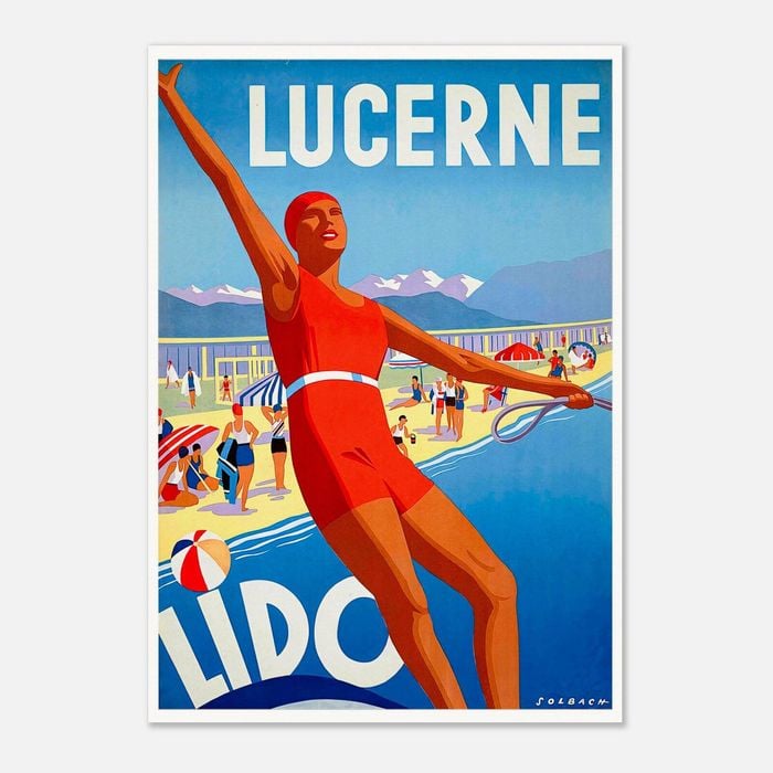 Galrie Lucerne Lido Switzerland Vintage Travel Poster Stunning Wall Art for Home, Office, Poster Only, A3 30x 42cm (12 x 16inch)