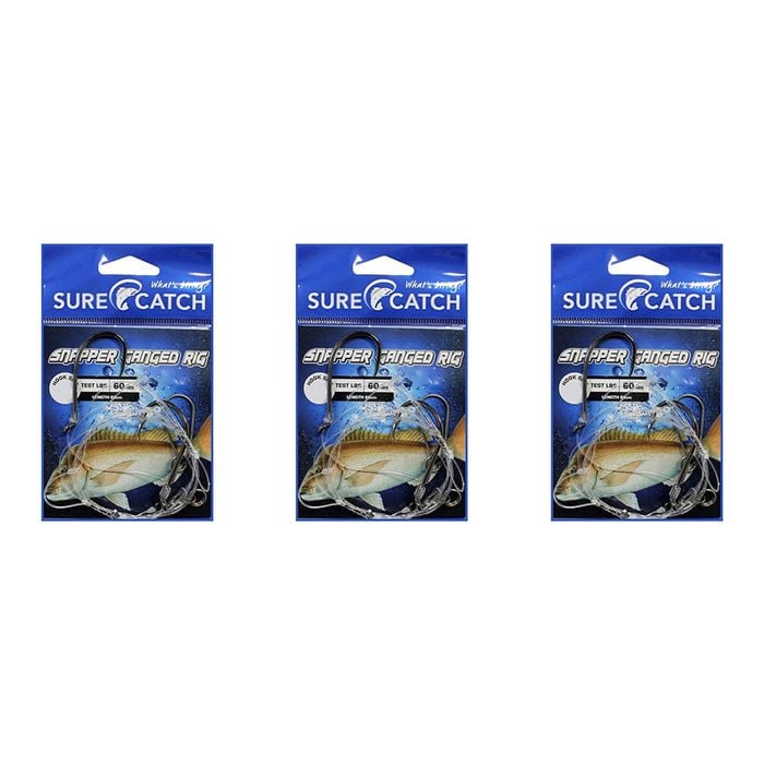 3x Surecatch Pre-Tied Snapper Rig - Ganged Hook Rig Sharpened Hook - Size 5/0