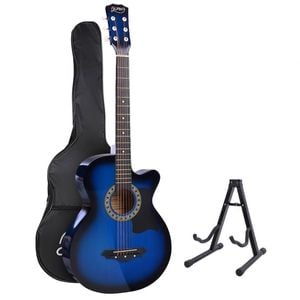 Alpha 38 Inch Acoustic Guitar Wooden Body Steel String W/ Stand Blue