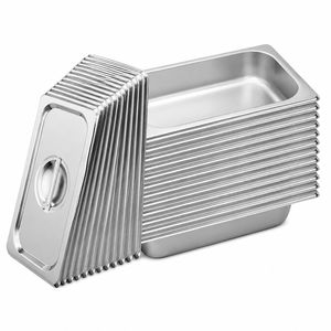 SOGA 12 Pack Stainless Steel Gastronorm Pans 1/3 65mm Deep with Lids