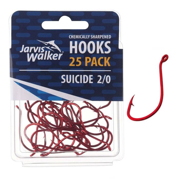 Jarvis Walker Red Chemically Sharpened Suicide Octopus Fishing Hook 25 Pack 2/0