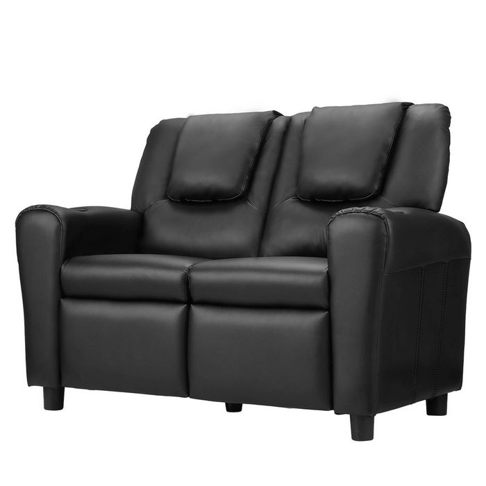 Keezi Kids Recliner Chair 2 Seats PU Leather Sofa Lounge Couch Armchair Black