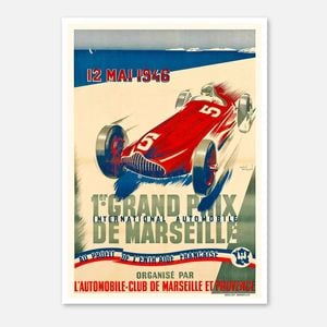 Galrie 1er Grand Prix de Marseille 1946 - Vintage Racing Poster Art by André Bermond, Poster Only, 50 x 70cm (20 x 28inch)