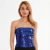 Wos SEQUIN BANDEAU CROP TOP Sparkling Sparkly Costume Tube Blue
