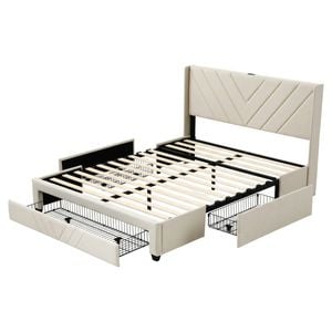 Artiss King Bed Frame with Charging Station Beige