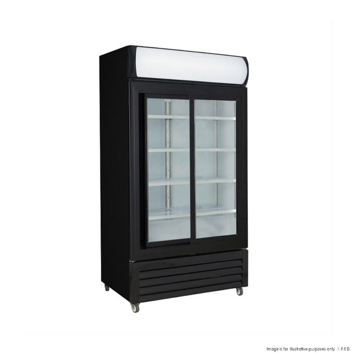 Thermaster LG-1000SDBP Two Sliding Glass Door Colourbond Upright Drink Fridge Black 1000L