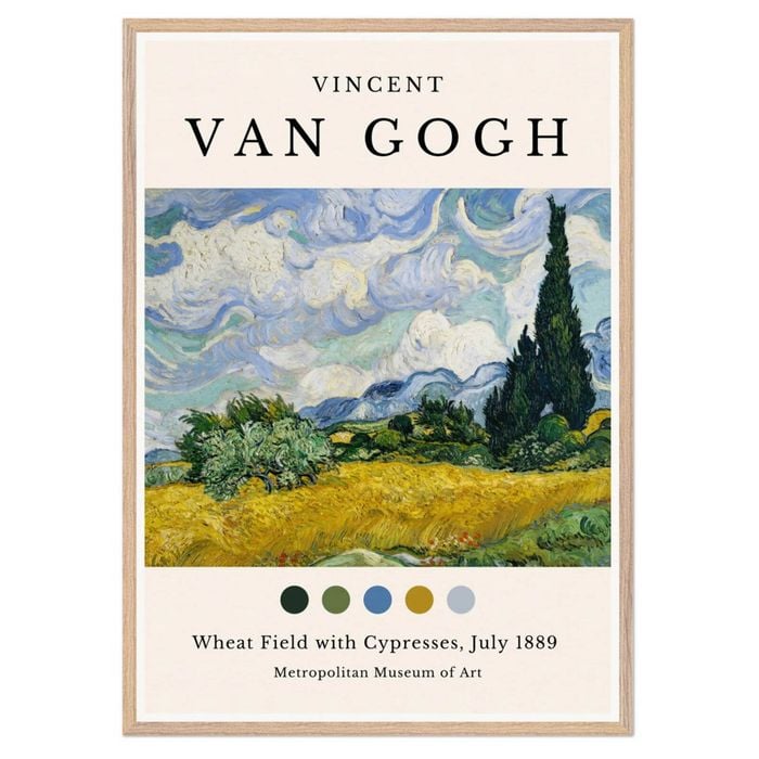 Galrie Van Gogh Wheat Field with Cypresses Art Print - Post-Impressionist Masterpiece, Wood Frame, A3 30 x 42cm (12 x 16inch)