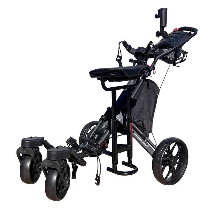 CaddyTek CaddyCruiser ONE-S Pro Swivel 4-Wheel Golf Buggy with Seat - Black
