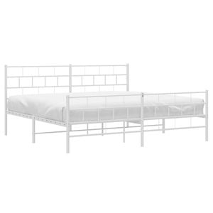 vidaXL Bed Frame with Headboard and Footboard Bed Base King Size White Metal