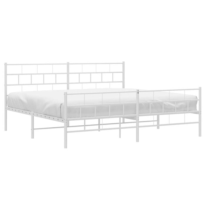 vidaXL Bed Frame with Headboard and Footboard Bed Base King Size White Metal