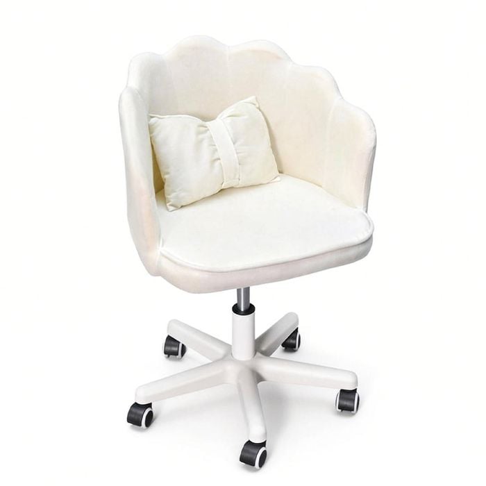 Swivel Vanity Chair Height Adjustable Upholstered Office Chair with Cushion Back