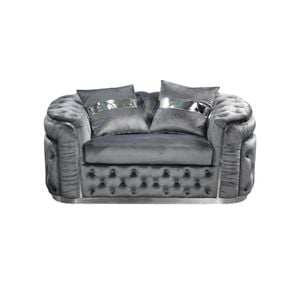 1 Seater Sofa Grey Velvet Fabric Solid Wood construction Silver Stainless Steel Trim