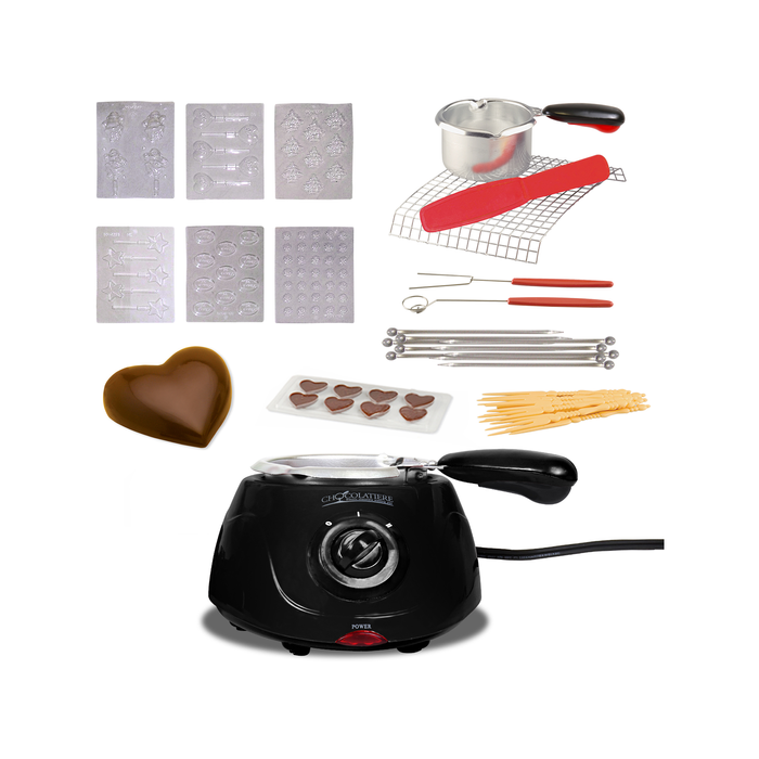 Total Chef Chocolatiere Electric Melter For Chocolate, 250 G, Fondue Pot With 32-piece Accessory Kit For Dessert, Black