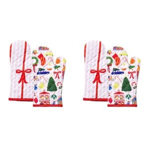 2x 2pc Porto 100% Cotton Night Before Oven Mitts 32x18cm Multi-Coloured
